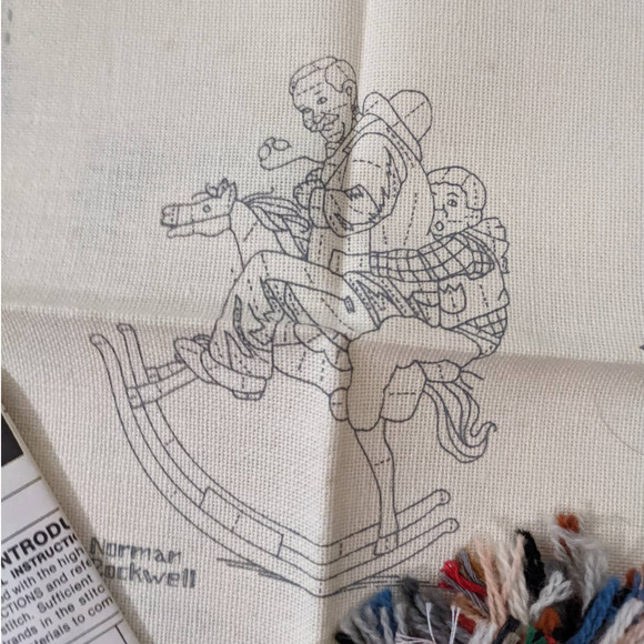 Vintage Norman Rockwell Crewel Embroidery Kit "Grandpa at the Reigns" 5" by 7" - Picture 4 of 9